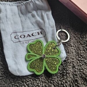 Coach Green Glitter Shamrock Fob With Center Rhinestone
